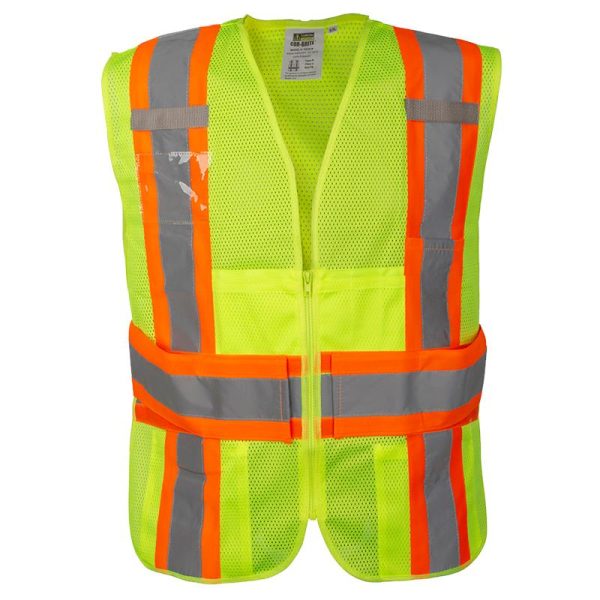 Class II Expandable Vest Three Outside Pockets, Three Pen Holders,  Two Inside Pockets, Mic Tabs on Both Sides Clear Badge Holder, #VS291P